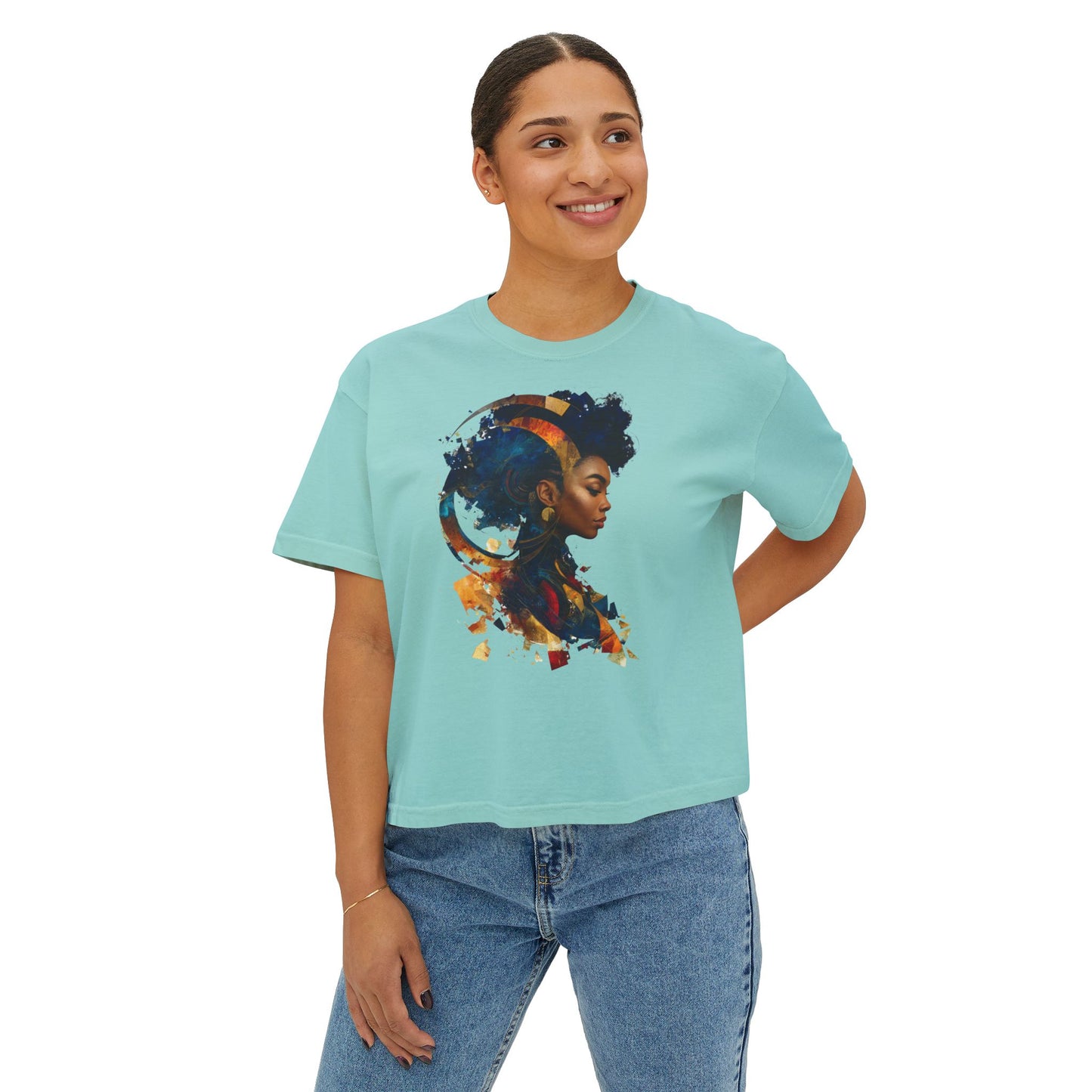 Artistic Women's Boxy Tee - Vibrant Profile Design