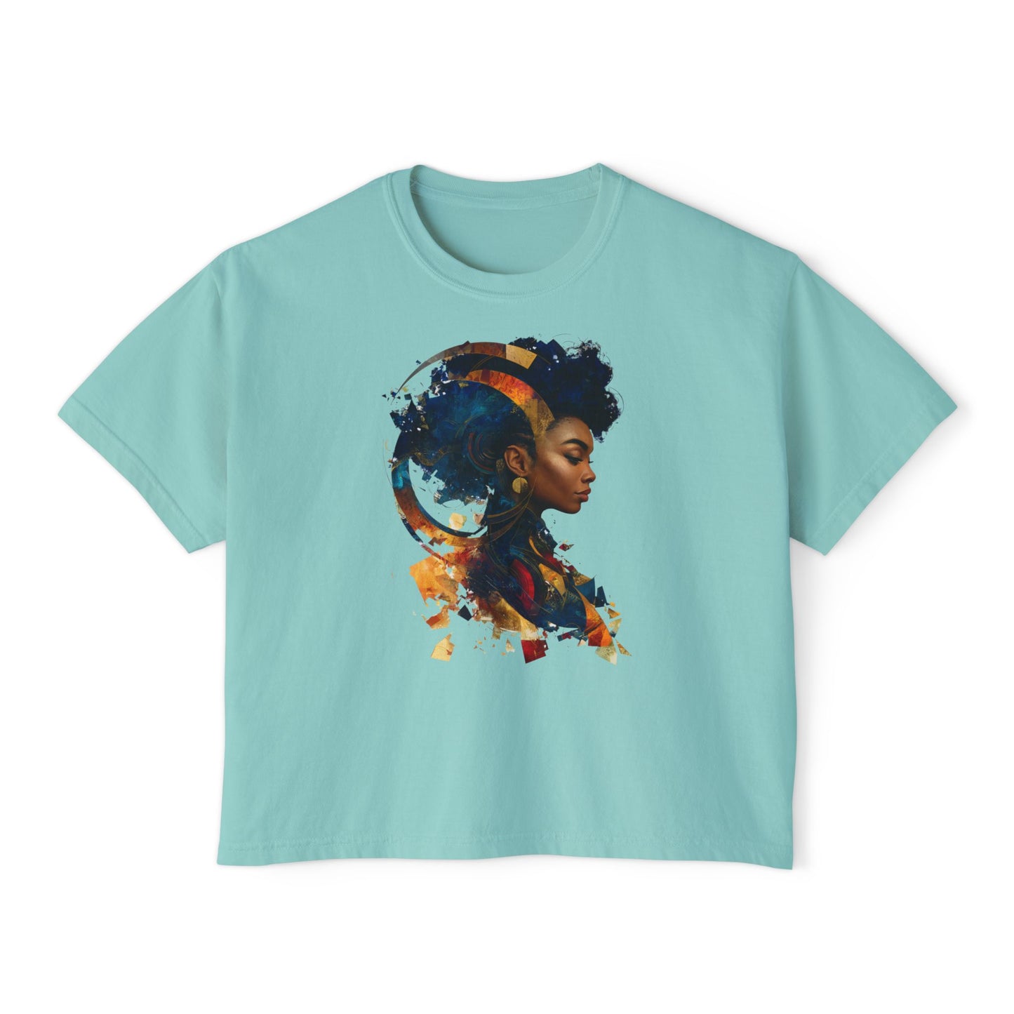 Artistic Women's Boxy Tee - Vibrant Profile Design