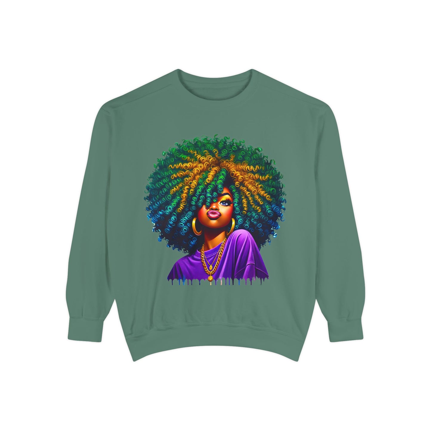 Vibrant Afro Queen Sweatshirt - Unisex Garment-Dyed Apparel