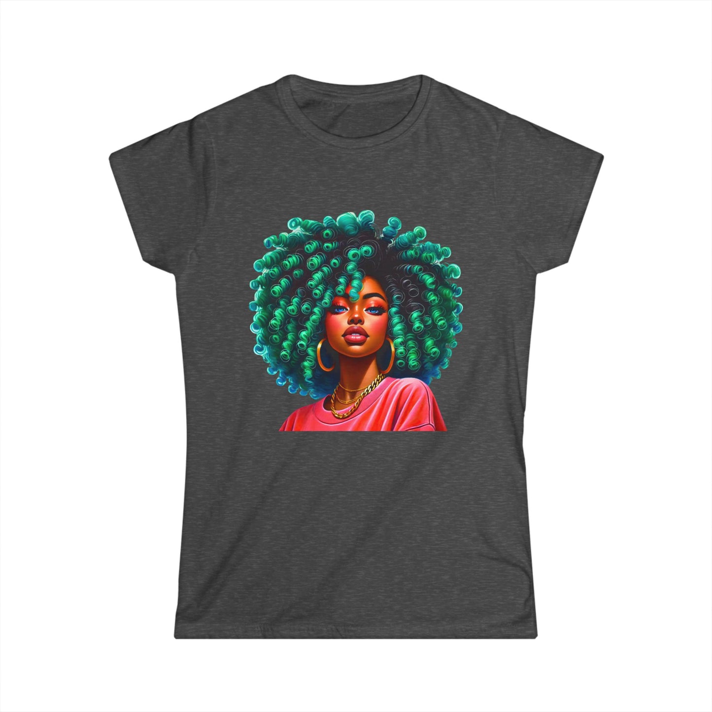 Vibrant Afro-Queen Women's Softstyle Tee - Bold Art Tee for Empowerment & Self-Expression