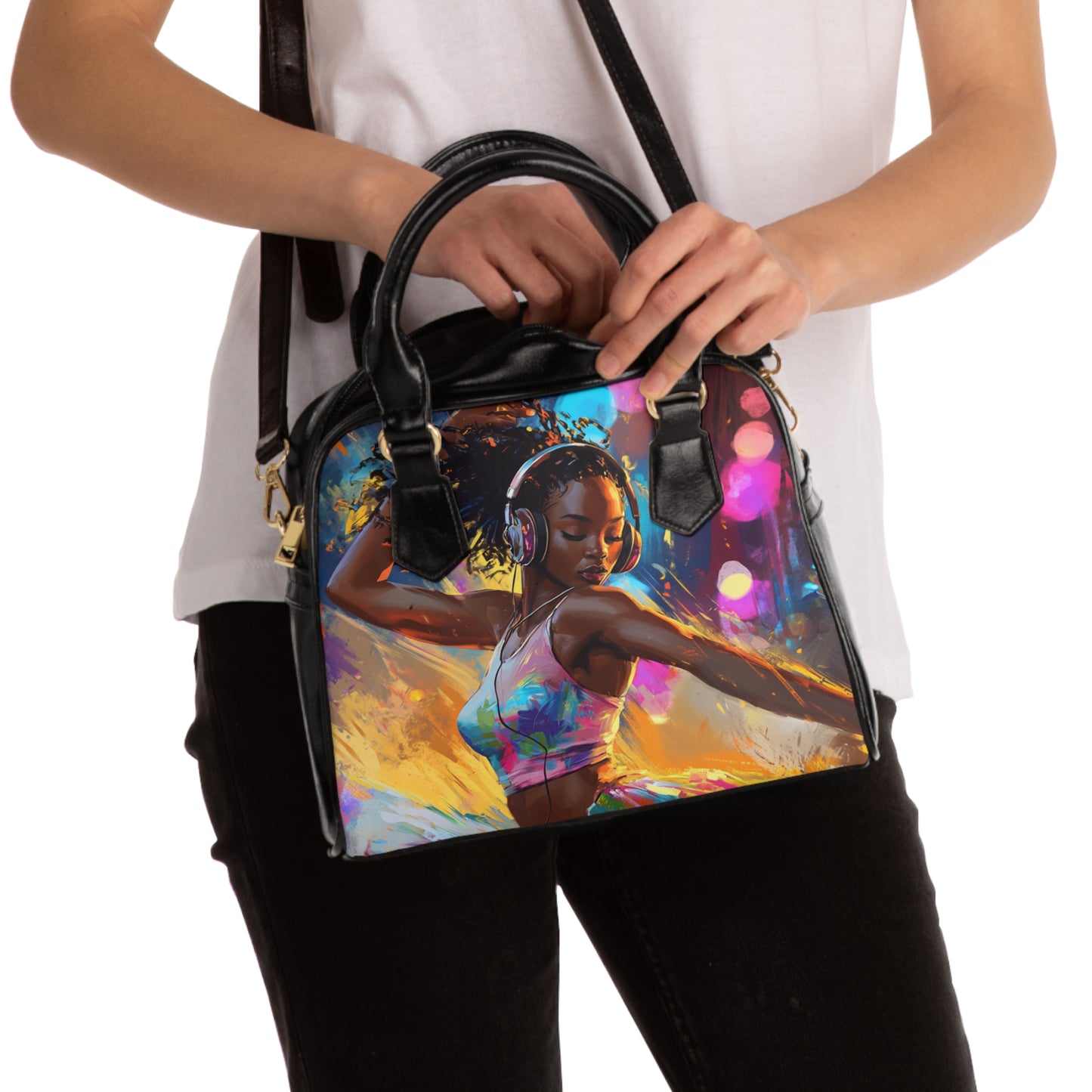 Destiny Shoulder Handbag — Colorful Dancing DJ Girl Print Shoulder Handbag