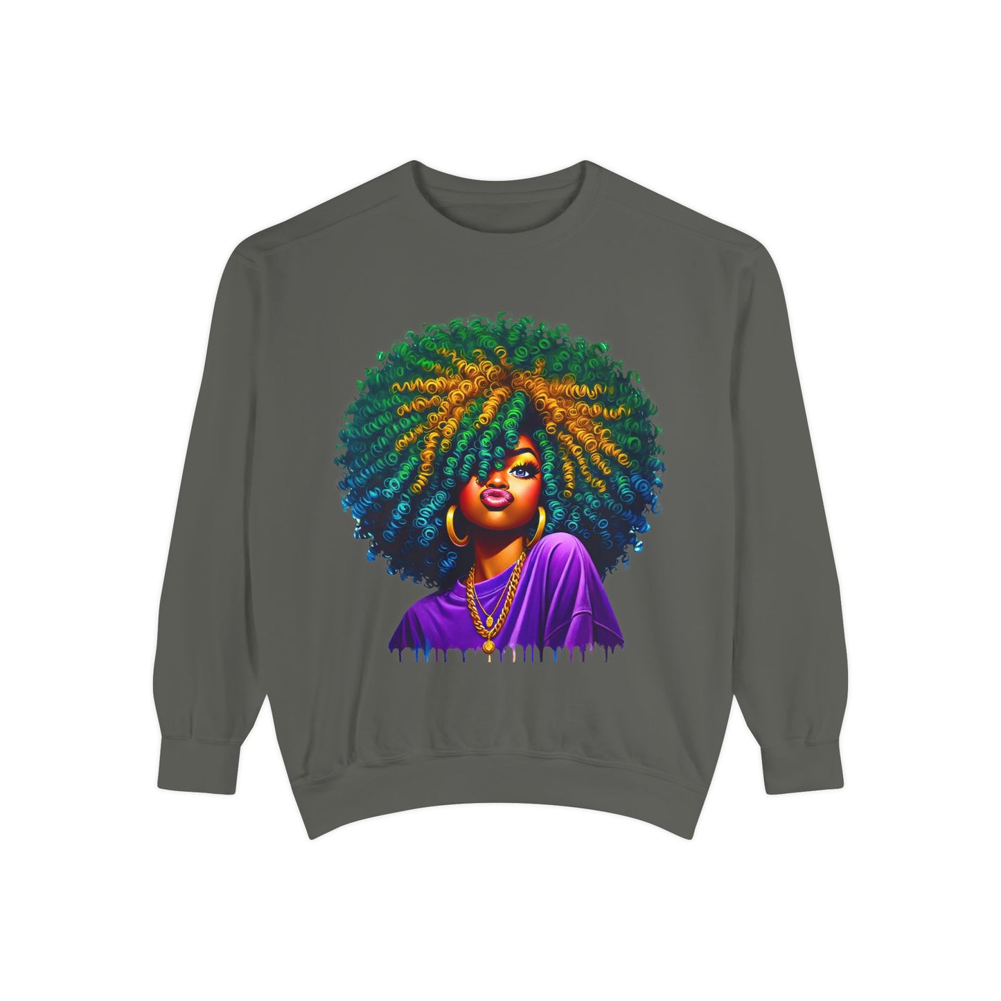 Vibrant Afro Queen Sweatshirt - Unisex Garment-Dyed Apparel