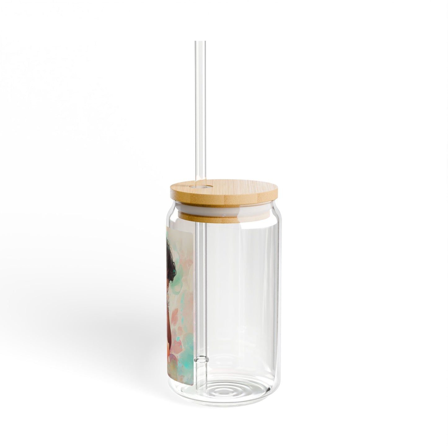 Elegant Floral Sipper Glass, 16oz - Artistic Botanical Drinkware with Straw