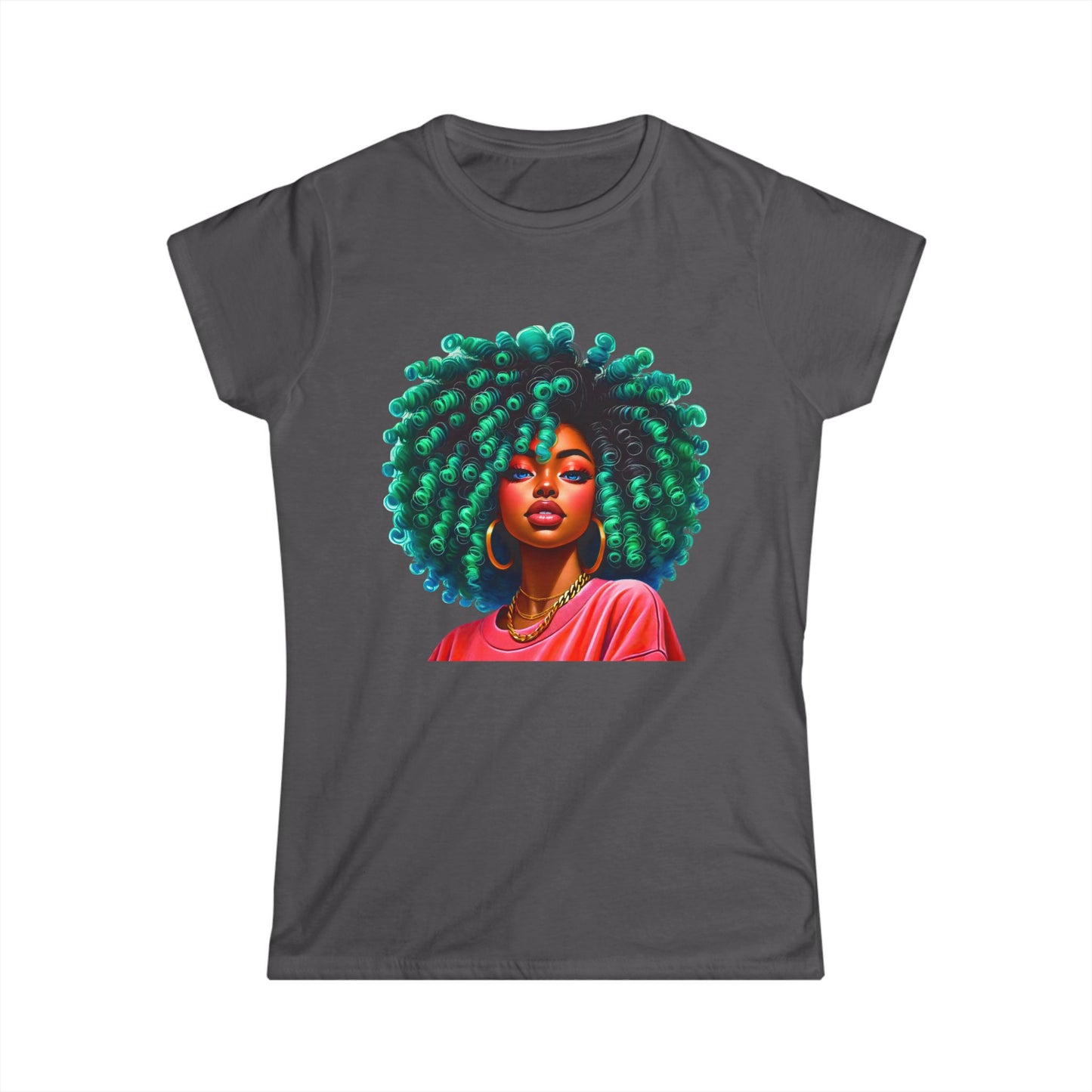 Vibrant Afro-Queen Women's Softstyle Tee - Bold Art Tee for Empowerment & Self-Expression