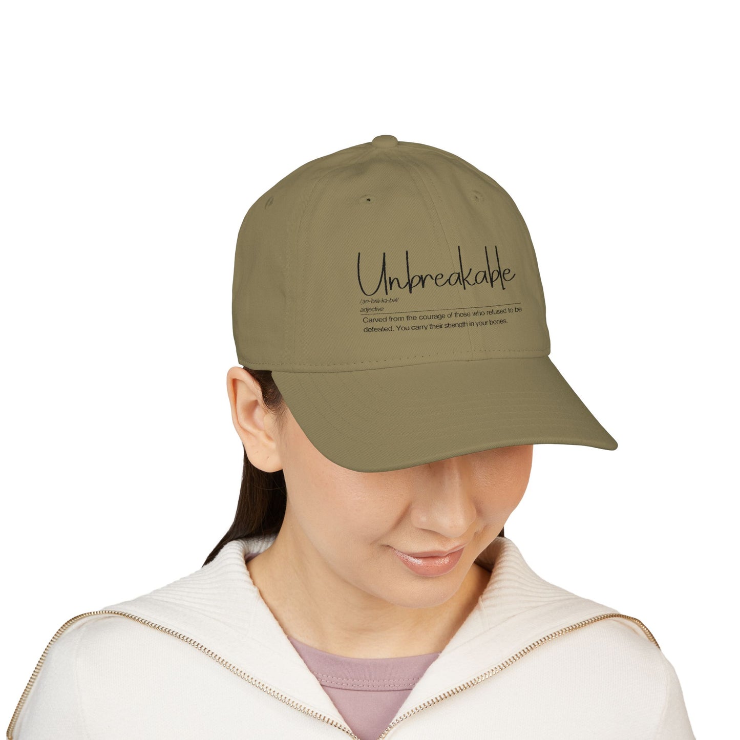 Unbreakable Organic Baseball Cap, Soft Adjustable Hat, Gift for Friends, Casual Everyday Wear, Inspirational Apparel