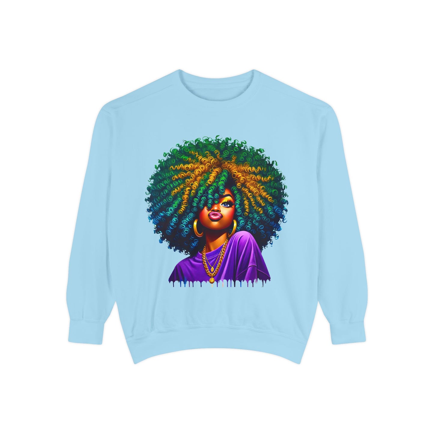 Vibrant Afro Queen Sweatshirt - Unisex Garment-Dyed Apparel