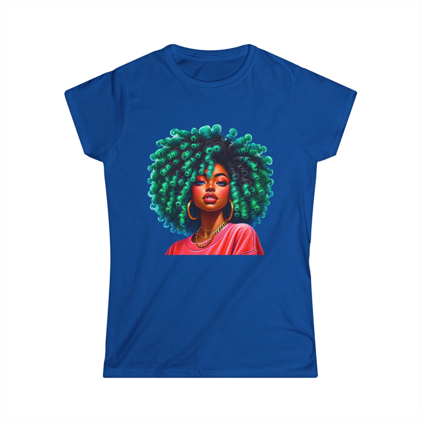 Vibrant Afro-Queen Women's Softstyle Tee - Bold Art Tee for Empowerment & Self-Expression