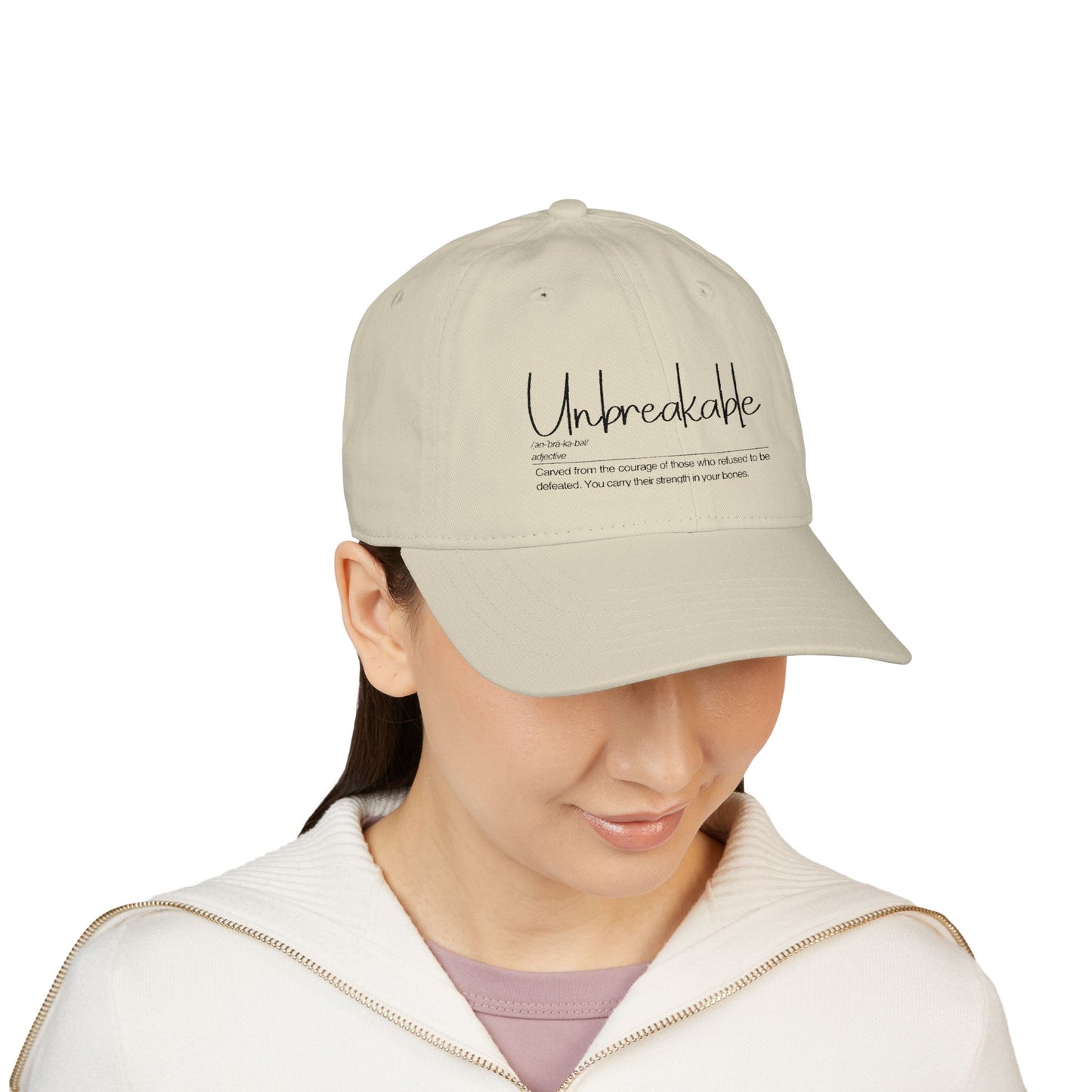 Unbreakable Organic Baseball Cap, Soft Adjustable Hat, Gift for Friends, Casual Everyday Wear, Inspirational Apparel