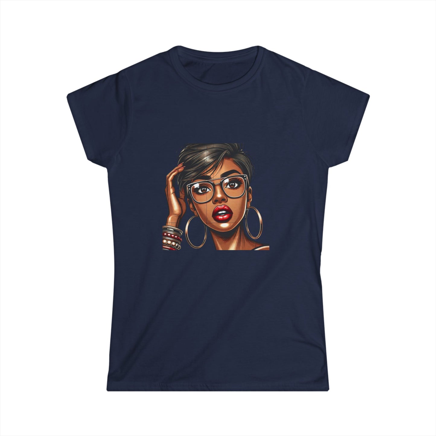 Chic Graphic Women's Softstyle Tee - Stylish Portrait Design