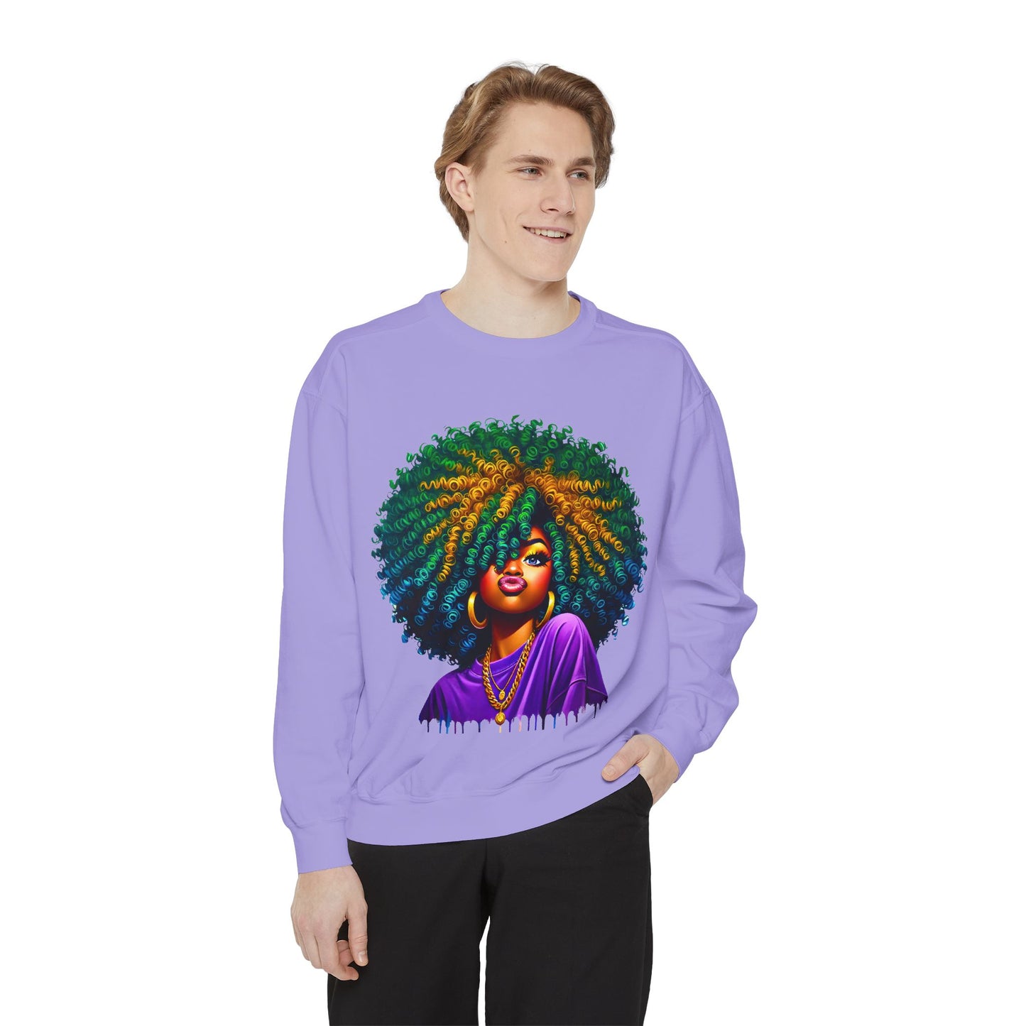 Vibrant Afro Queen Sweatshirt - Unisex Garment-Dyed Apparel