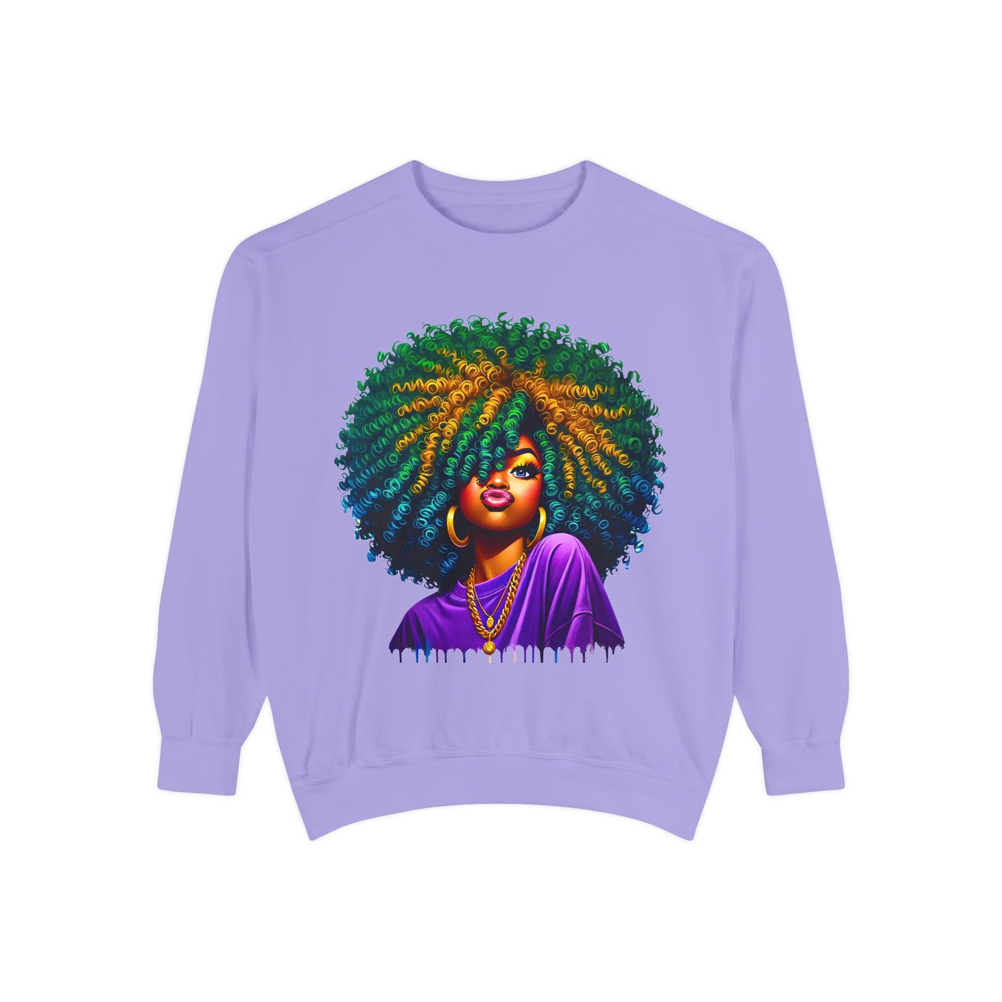 Vibrant Afro Queen Sweatshirt - Unisex Garment-Dyed Apparel