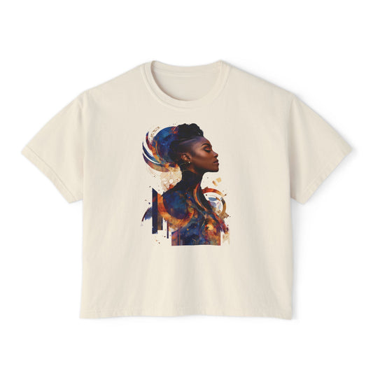 Women Boxy Tee with Abstract Art Design