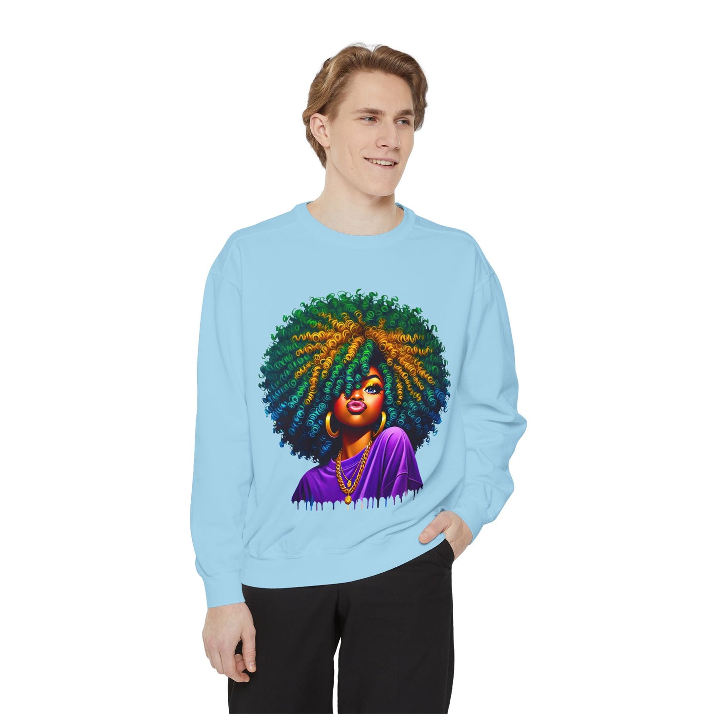 Vibrant Afro Queen Sweatshirt - Unisex Garment-Dyed Apparel