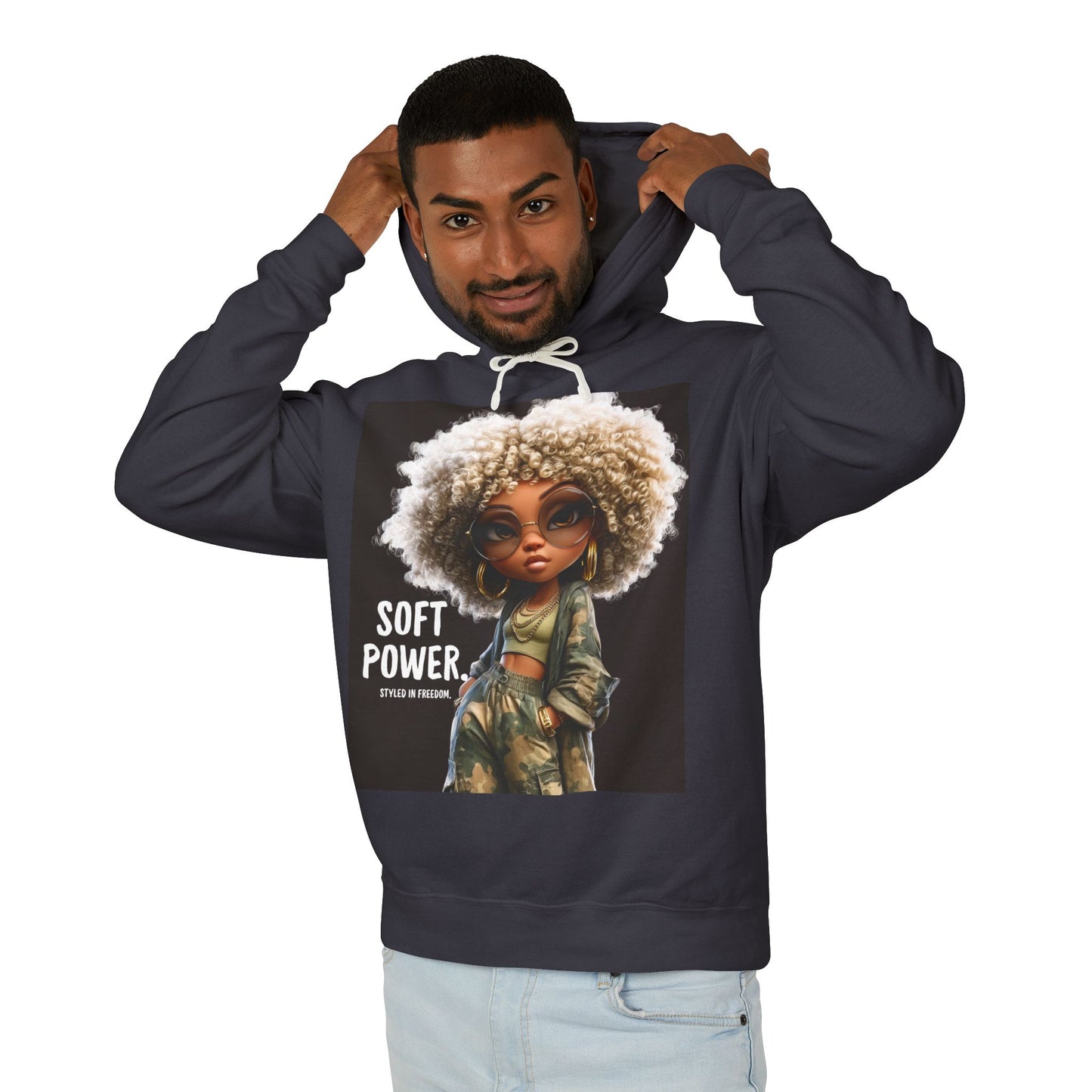 LIMITED EDITION | Camo Cool-girl Presence Doll Hoodie — Cute Curly Hair Art Pullover