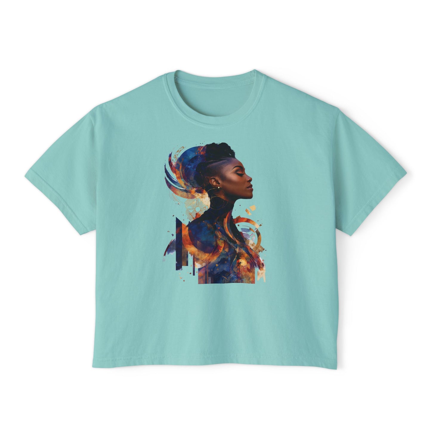 Women Boxy Tee with Abstract Art Design