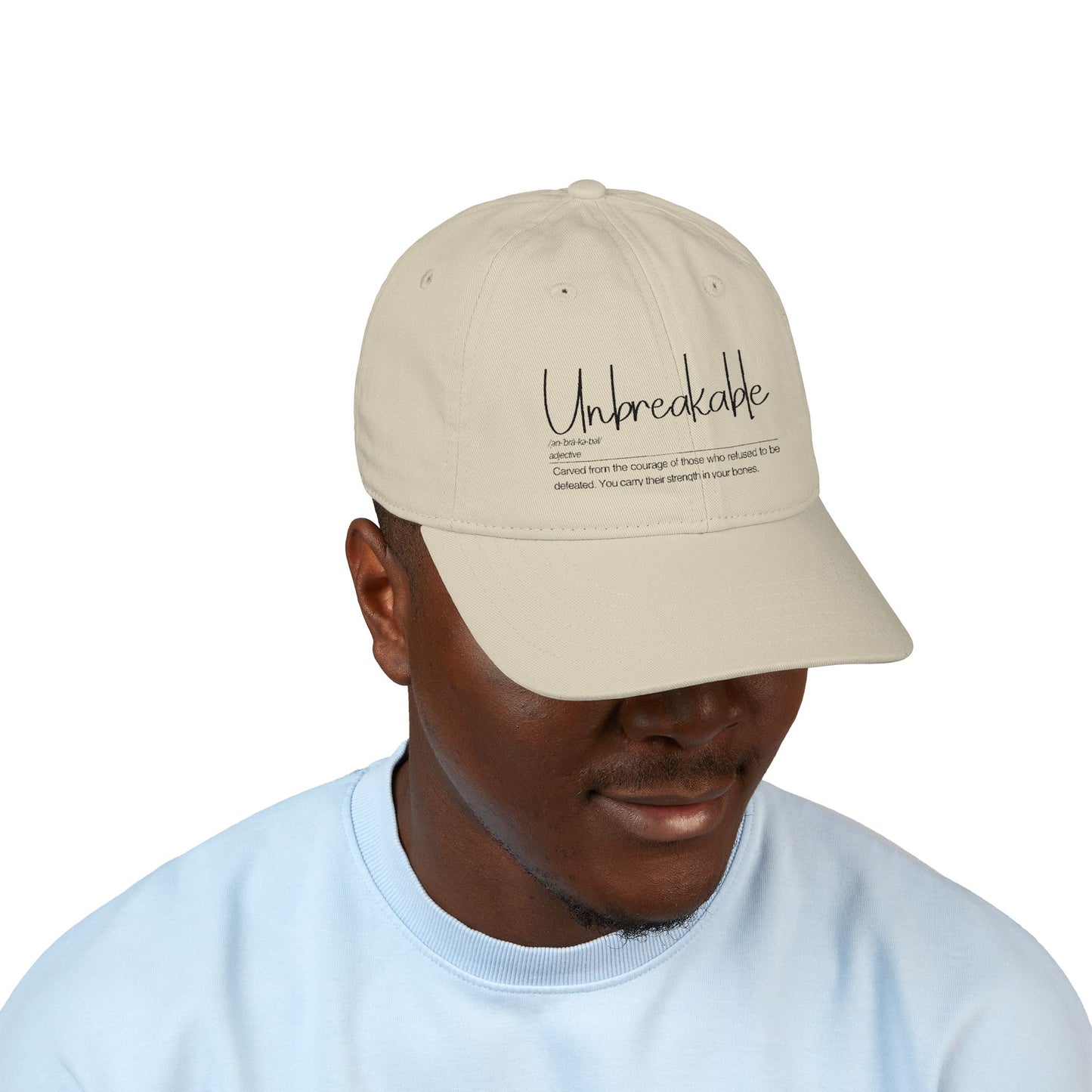 Unbreakable Organic Baseball Cap, Soft Adjustable Hat, Gift for Friends, Casual Everyday Wear, Inspirational Apparel