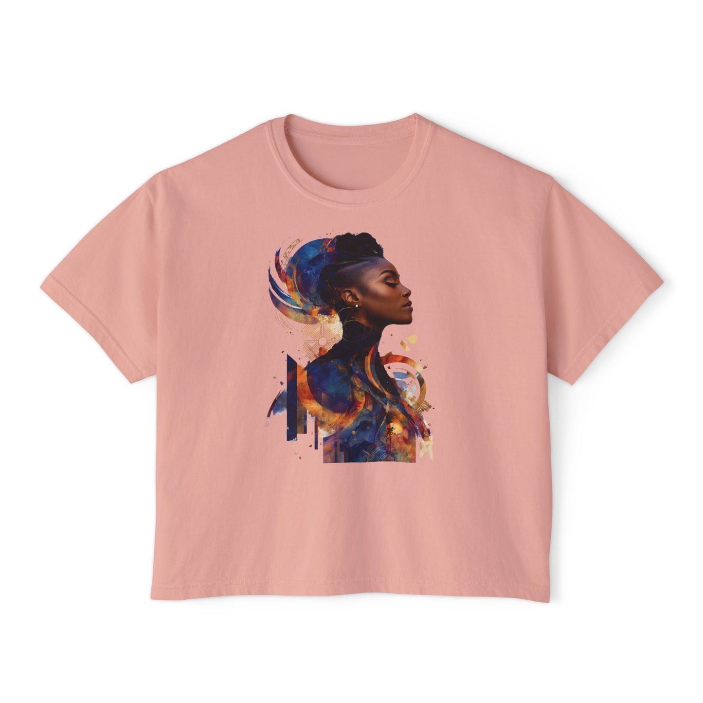 Women Boxy Tee with Abstract Art Design