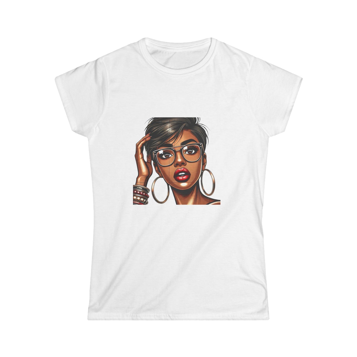 Chic Graphic Women's Softstyle Tee - Stylish Portrait Design