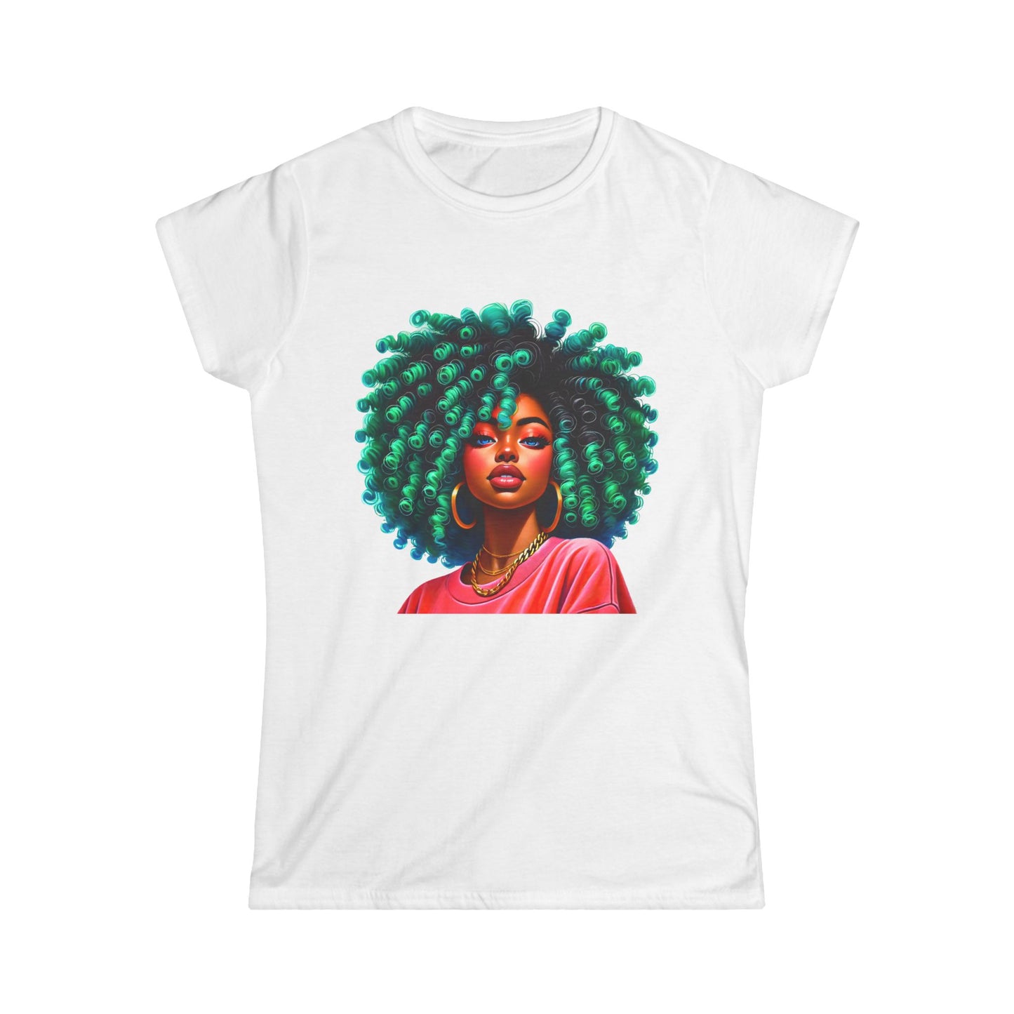 Vibrant Afro-Queen Women's Softstyle Tee - Bold Art Tee for Empowerment & Self-Expression