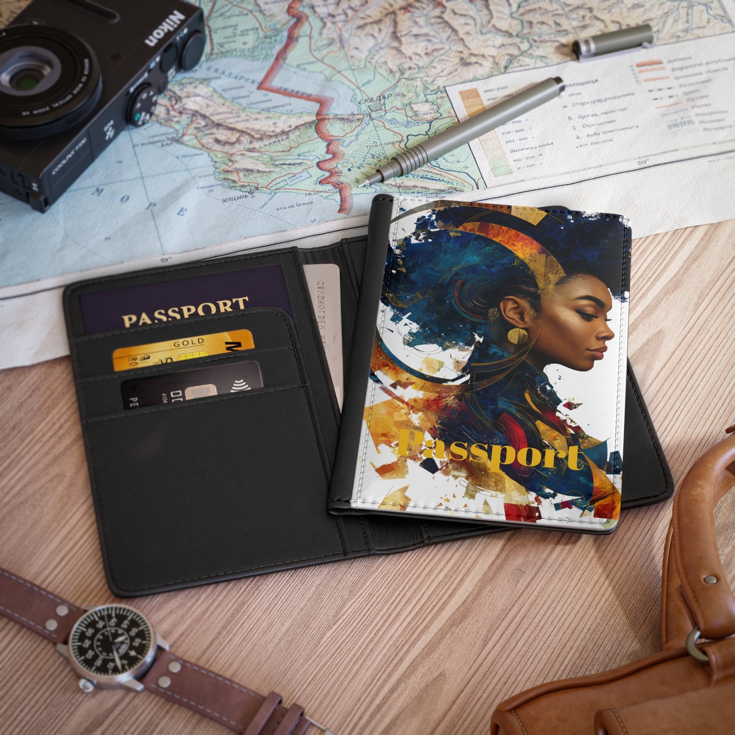 Elegant Passport Cover with Artistic Design - Travel Accessory for Adventurers
