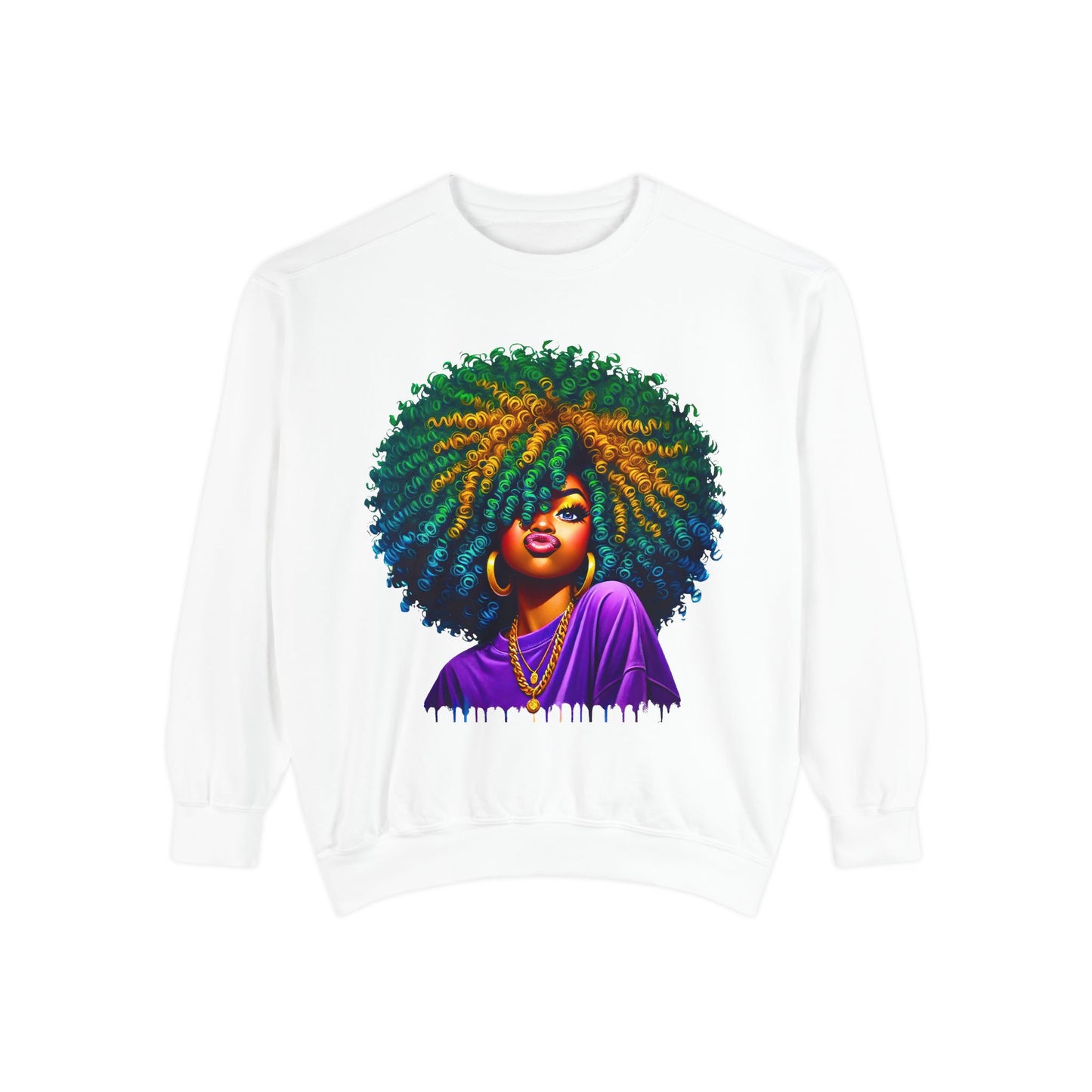 Vibrant Afro Queen Sweatshirt - Unisex Garment-Dyed Apparel