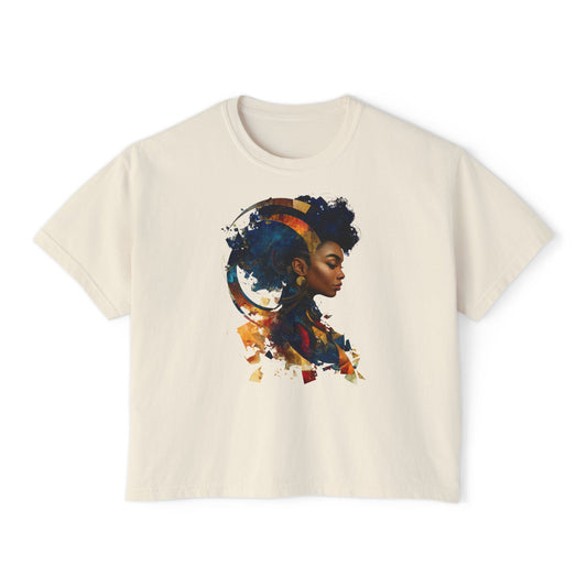 Artistic Women's Boxy Tee - Vibrant Profile Design
