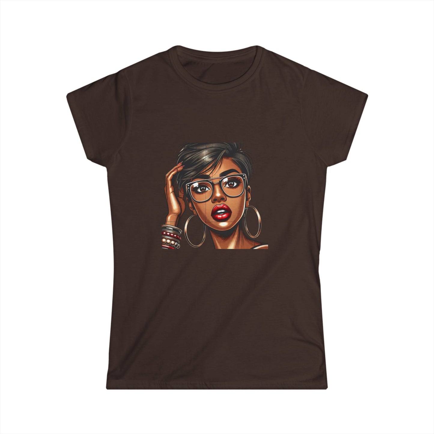 Chic Graphic Women's Softstyle Tee - Stylish Portrait Design
