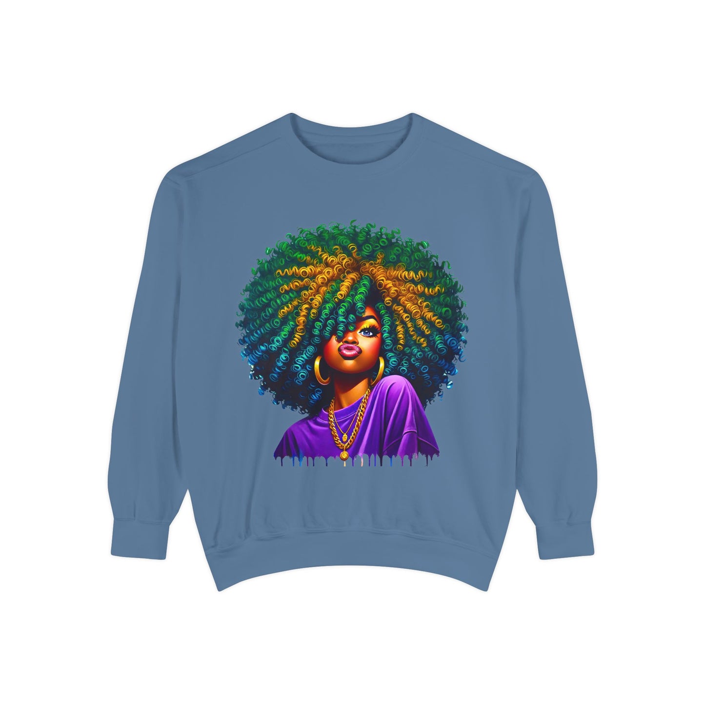 Vibrant Afro Queen Sweatshirt - Unisex Garment-Dyed Apparel