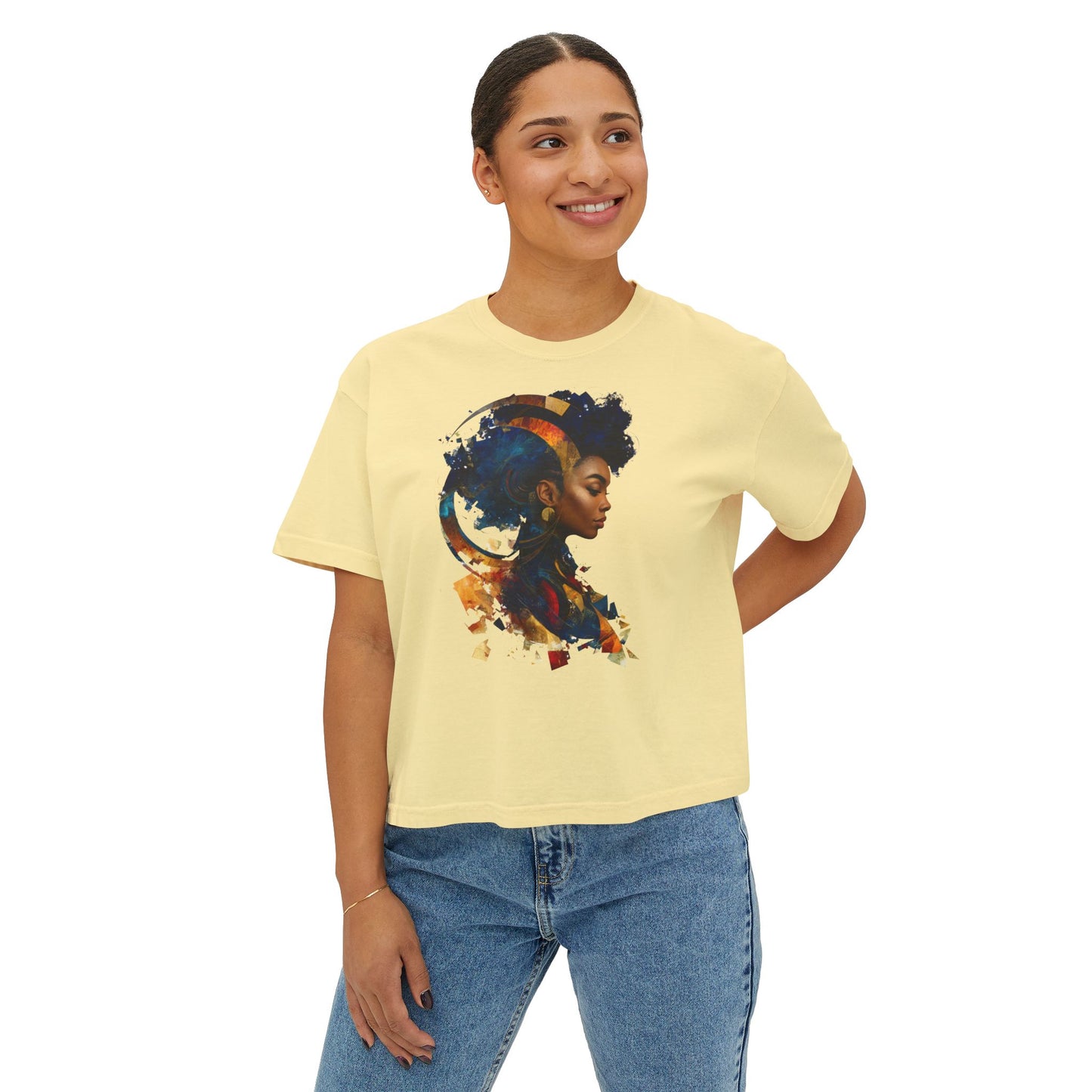 Artistic Women's Boxy Tee - Vibrant Profile Design