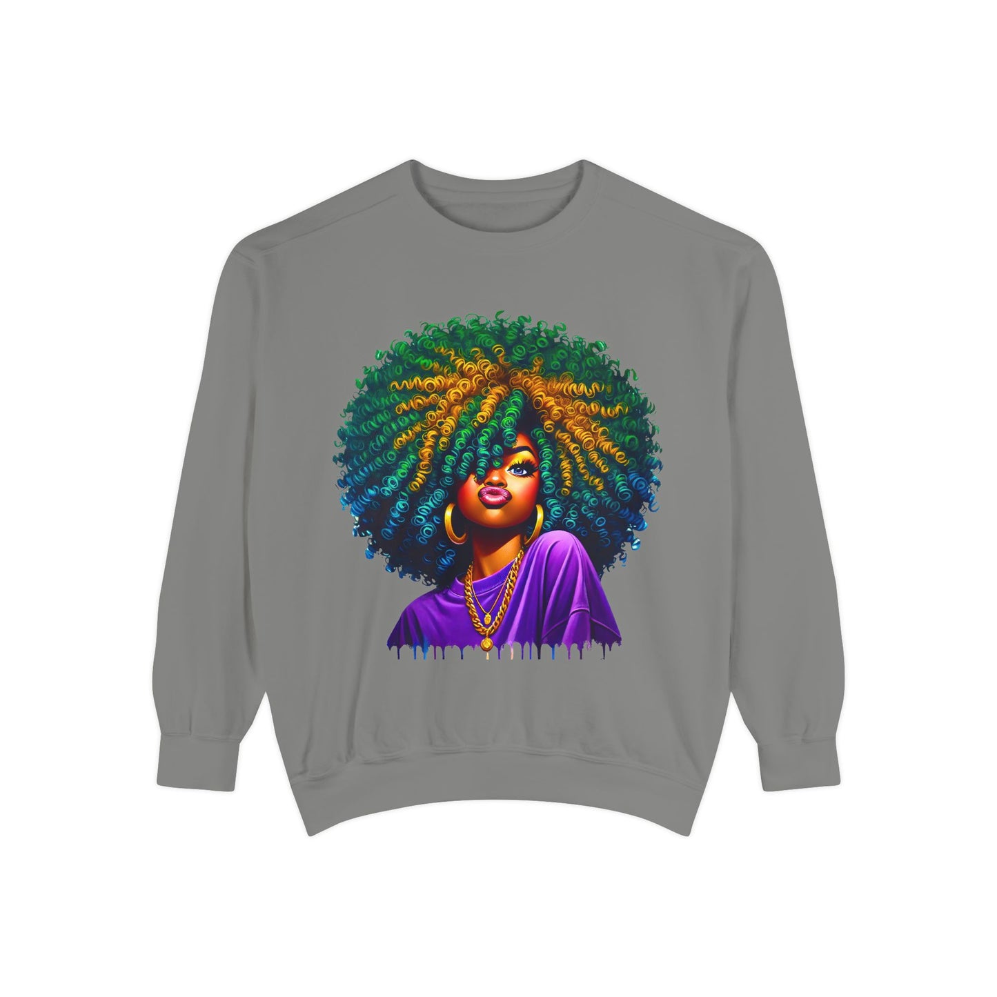 Vibrant Afro Queen Sweatshirt - Unisex Garment-Dyed Apparel