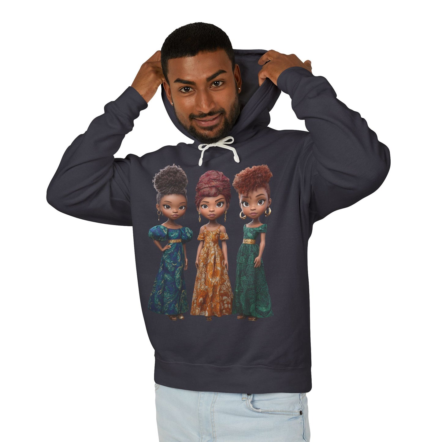 African Heritage Royalty Doll Trio Graphic Lightweight Hoodie
