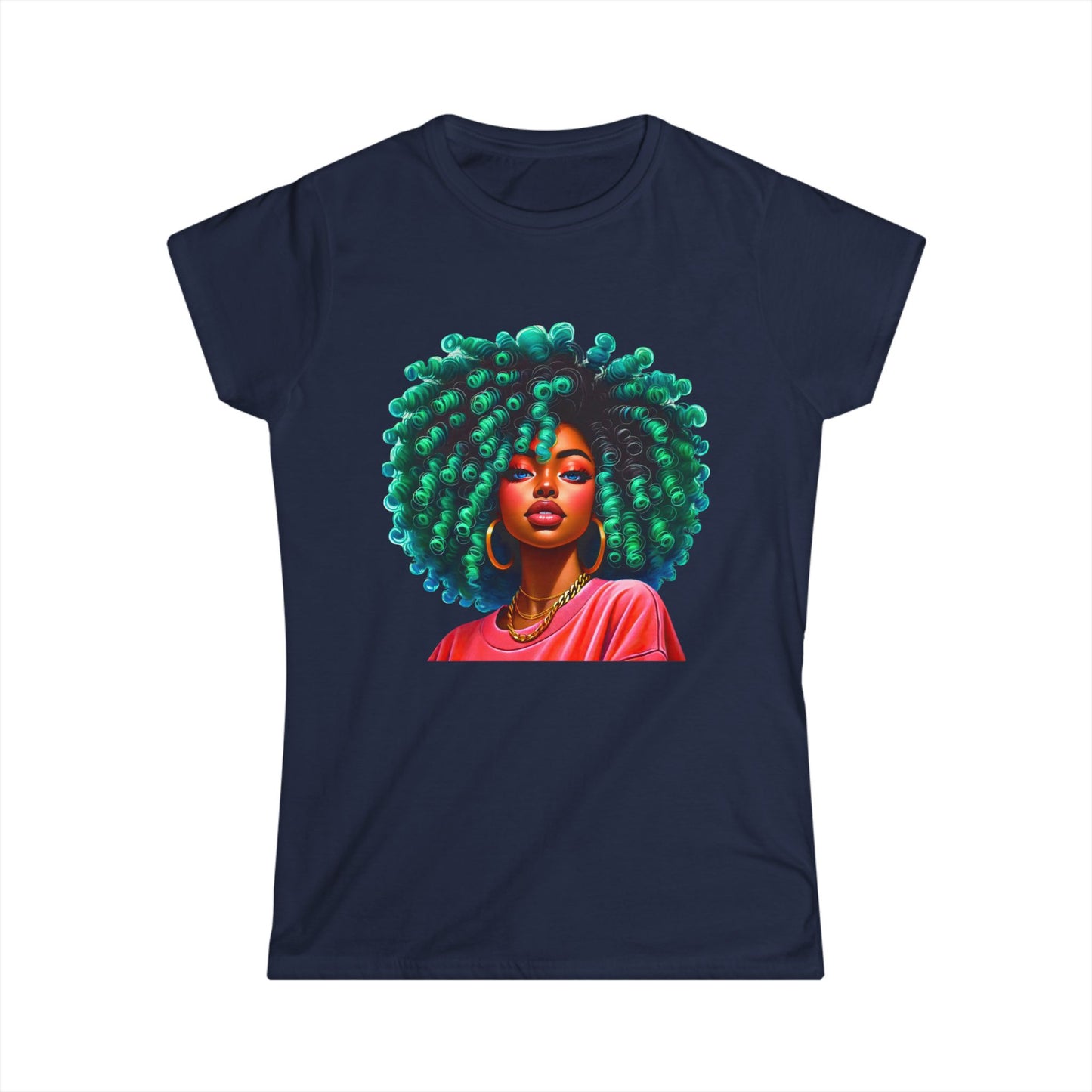 Vibrant Afro-Queen Women's Softstyle Tee - Bold Art Tee for Empowerment & Self-Expression