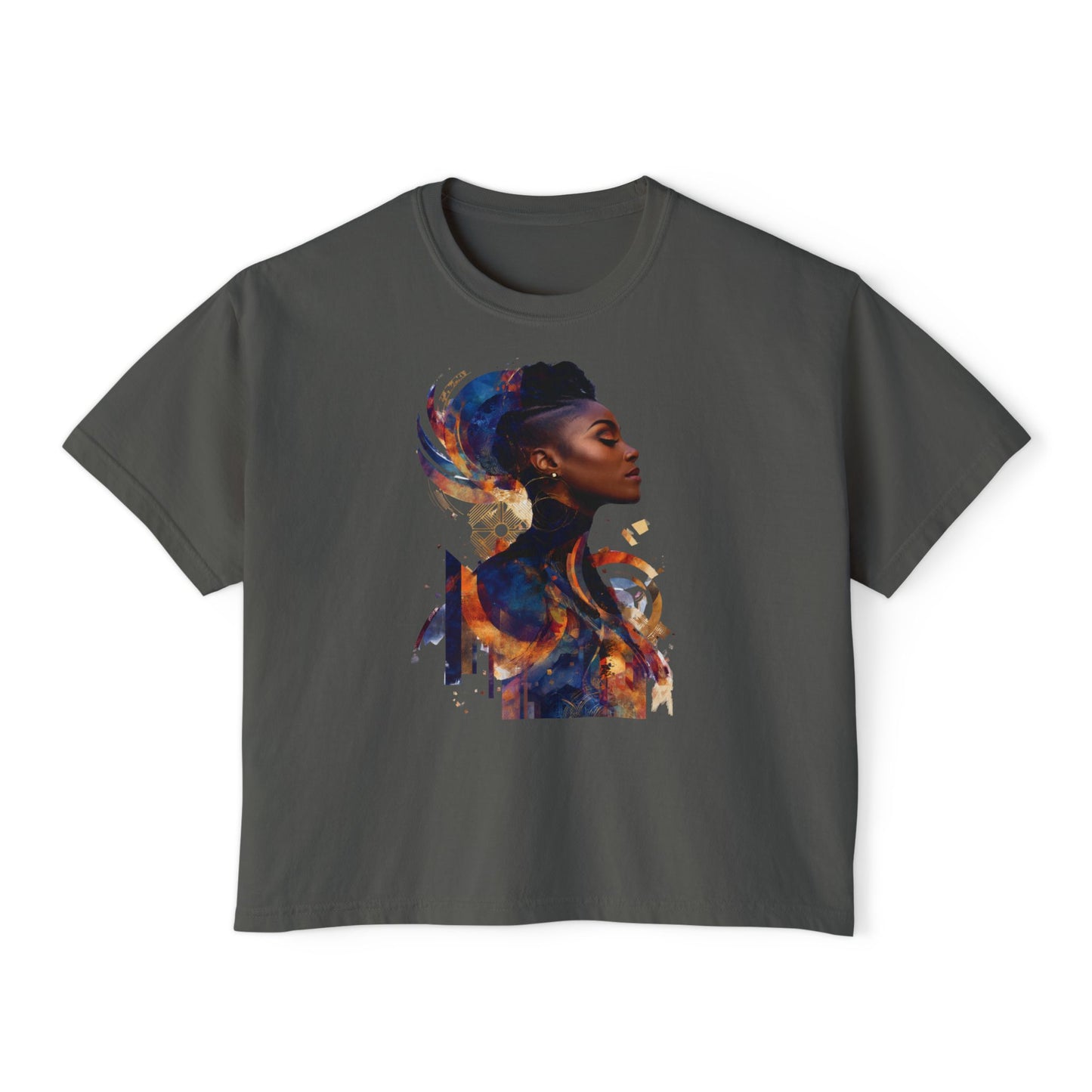 Women Boxy Tee with Abstract Art Design