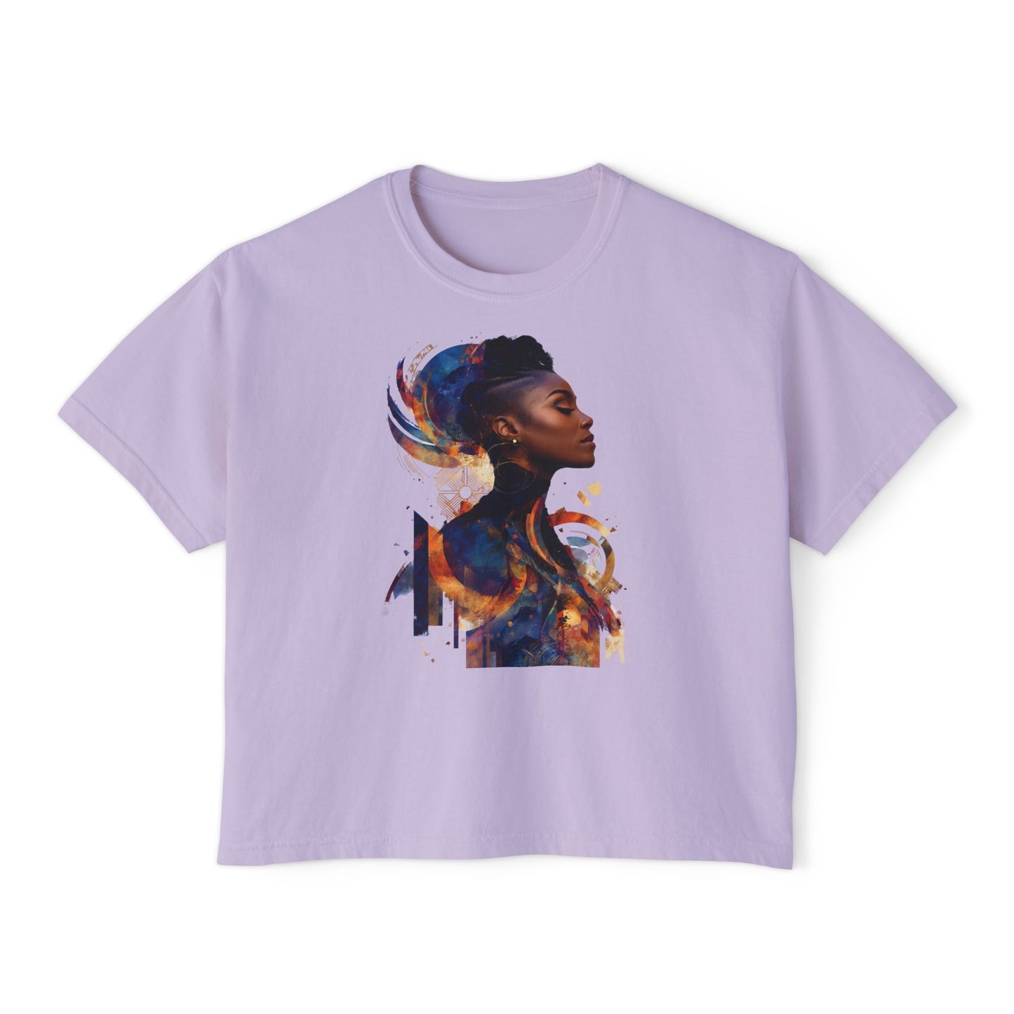 Women Boxy Tee with Abstract Art Design