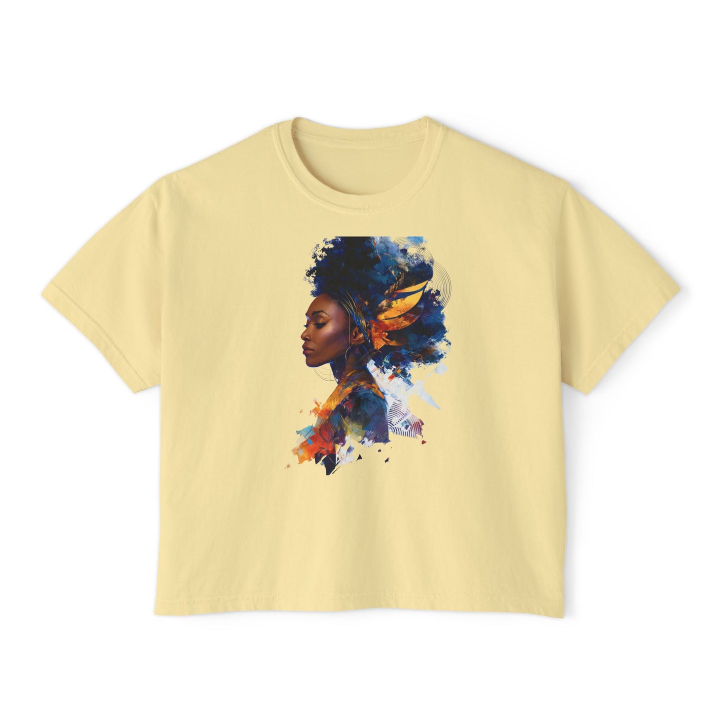 Empowering Women's Boxy Tee with Artistic Afro Design