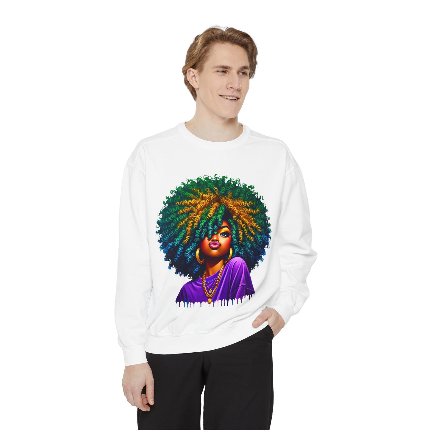 Vibrant Afro Queen Sweatshirt - Unisex Garment-Dyed Apparel