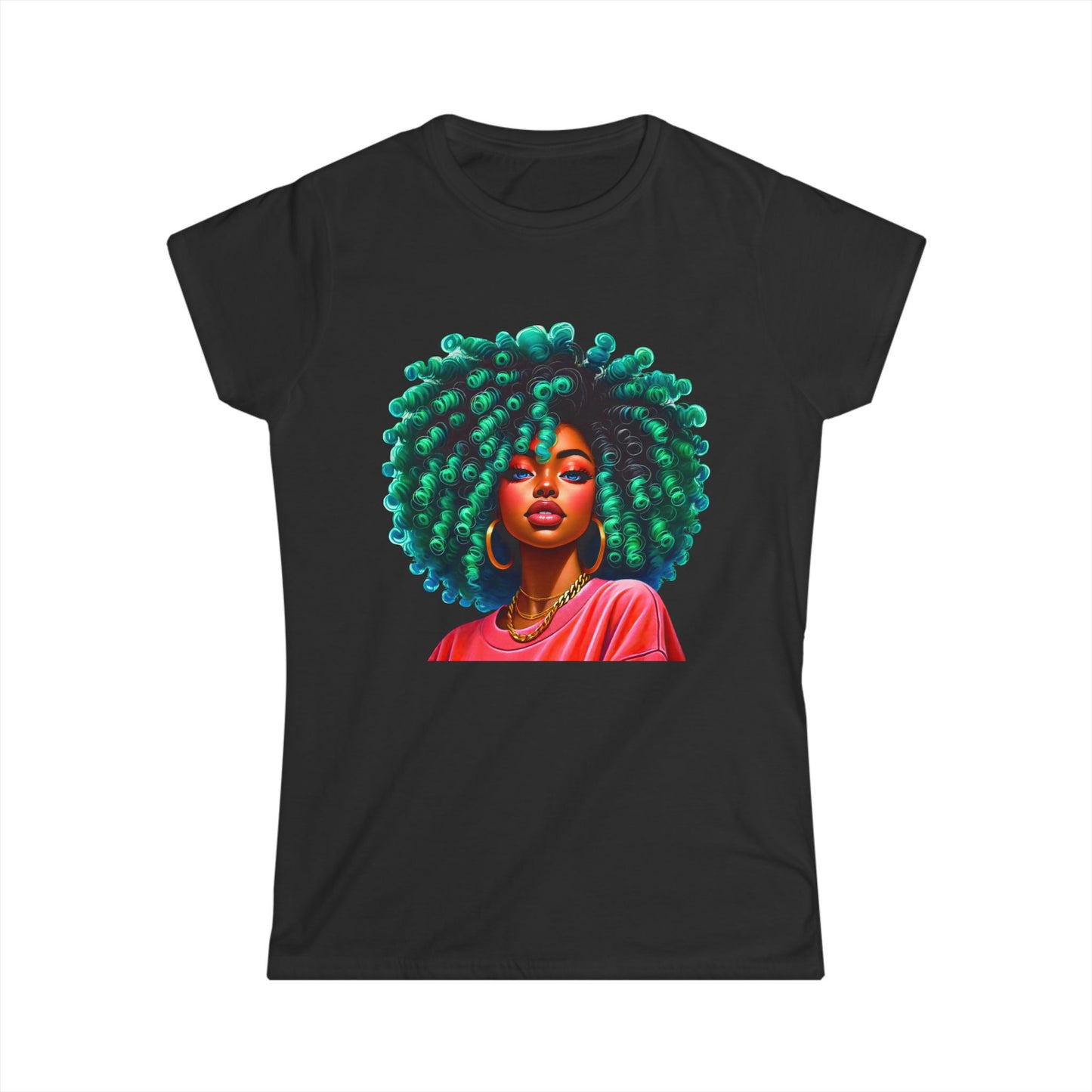 Vibrant Afro-Queen Women's Softstyle Tee - Bold Art Tee for Empowerment & Self-Expression