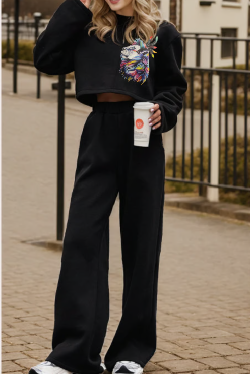 Zip Up Mock Neck Top and Pants Set