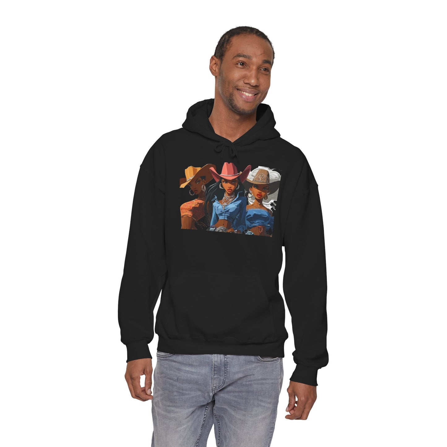 “Yeehaw & Unbothered” Trio Hoodie — Retro Western Cowgirl Graphic Sweatshirt