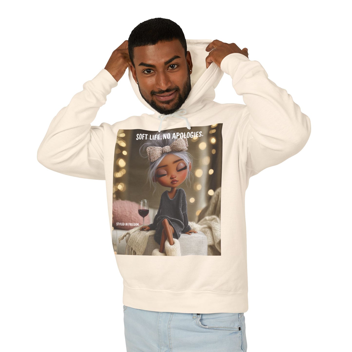 “Cheers to Me.” Hoodie — Relaxed Girl Illustration Sweatshirt