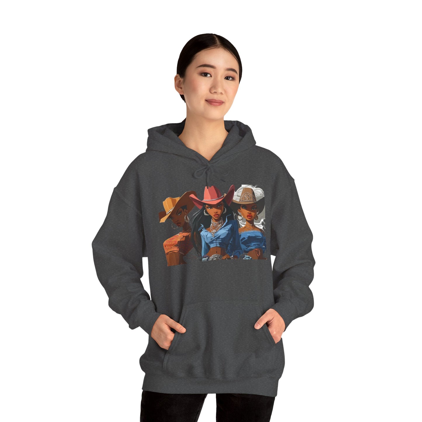 “Yeehaw & Unbothered” Trio Hoodie — Retro Western Cowgirl Graphic Sweatshirt