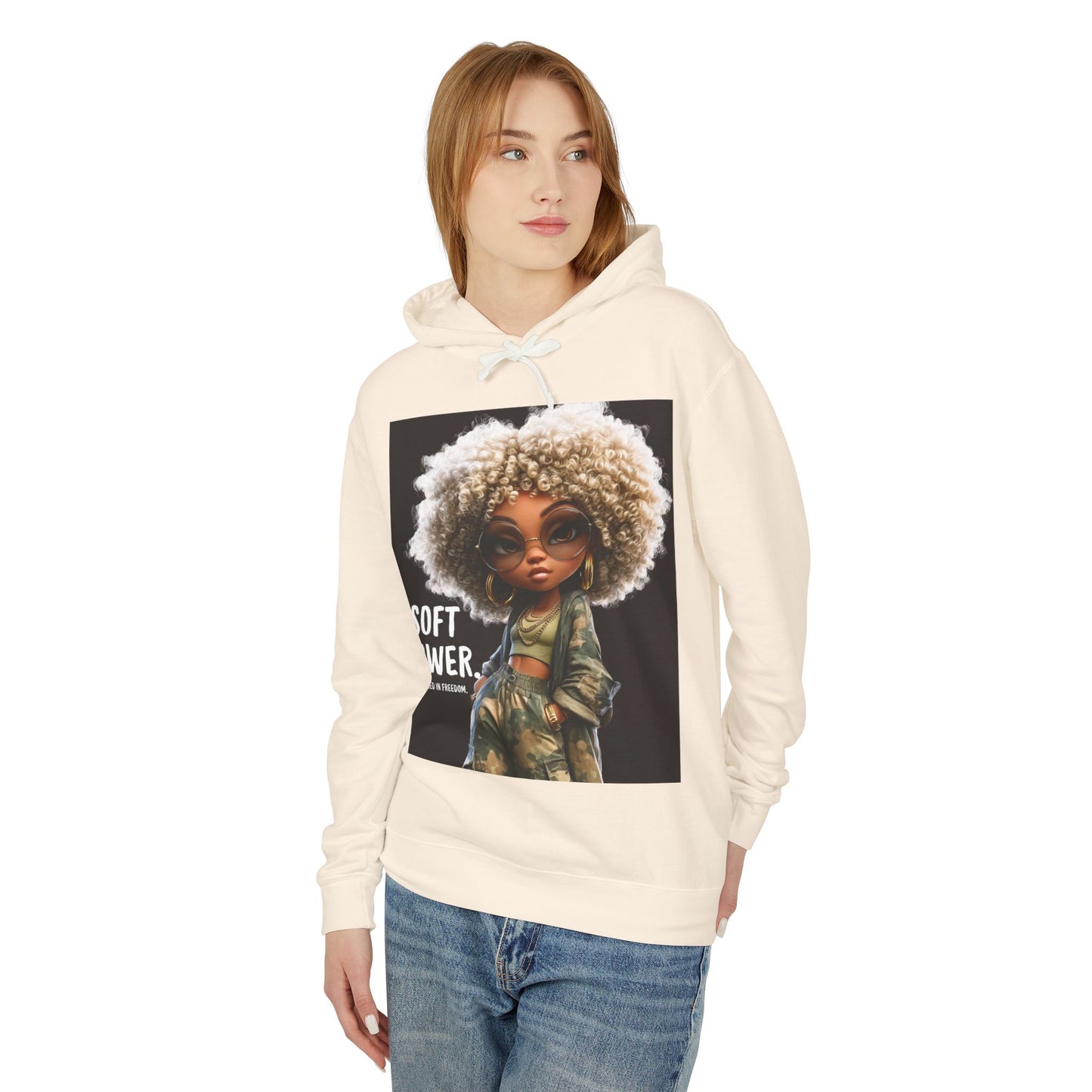 LIMITED EDITION | Camo Cool-girl Presence Doll Hoodie — Cute Curly Hair Art Pullover