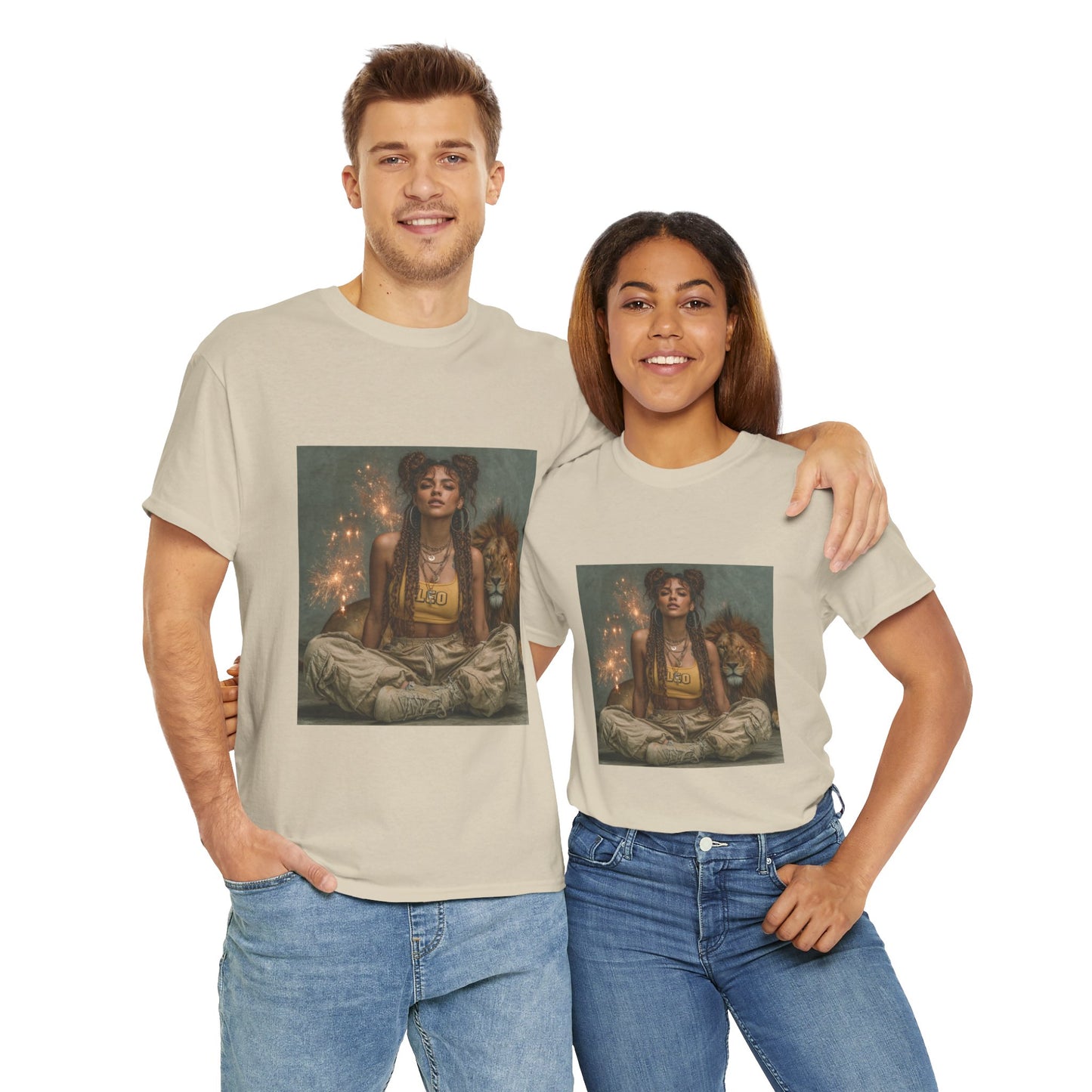 Leo Graphic Tee | Unisex Heavy Cotton T-Shirt for Yoga Lovers, Mindfulness, Gift for Her, Relaxation