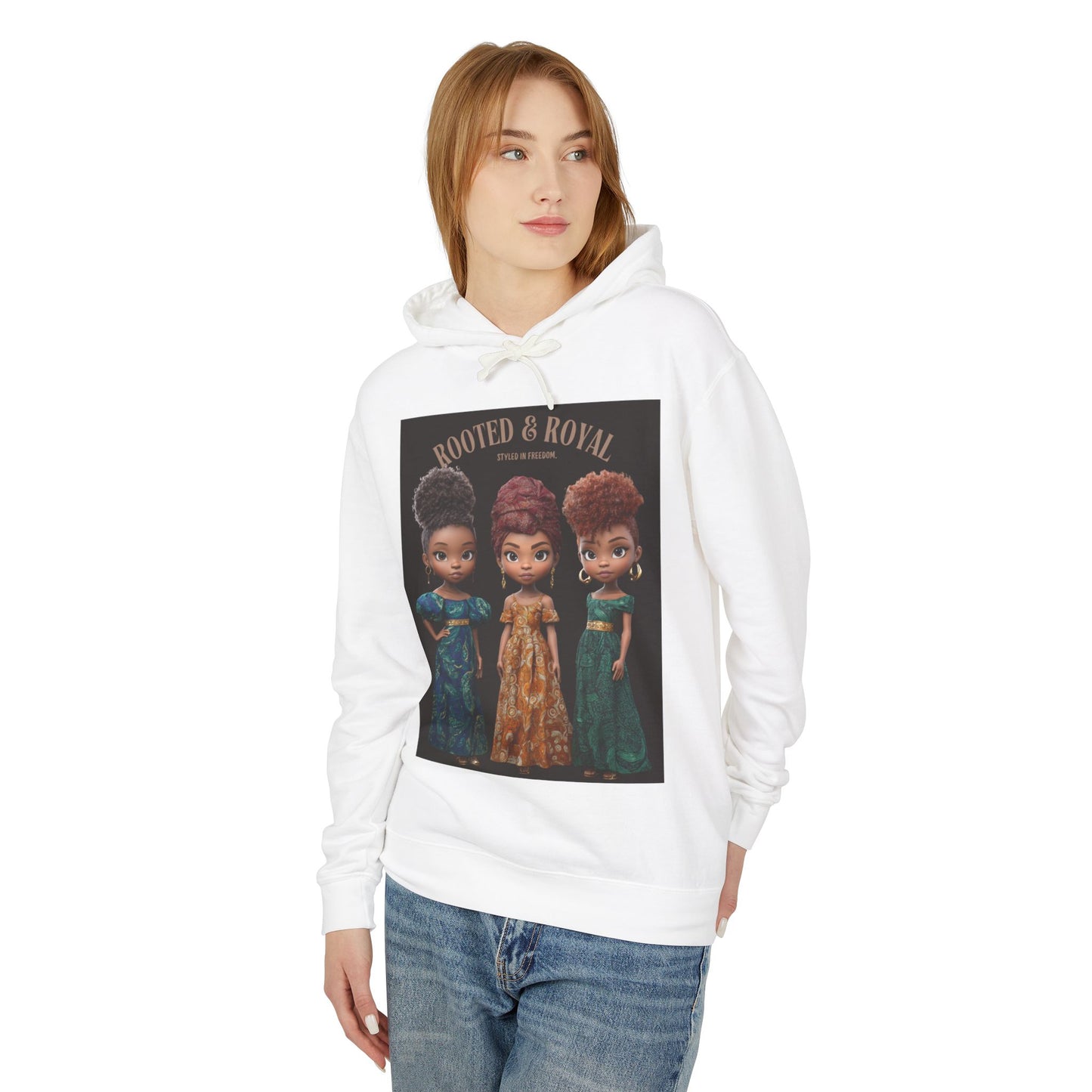 Rooted & Royal Girls Hoodie — Black Princess Trio Graphic Hooded Sweatshirt