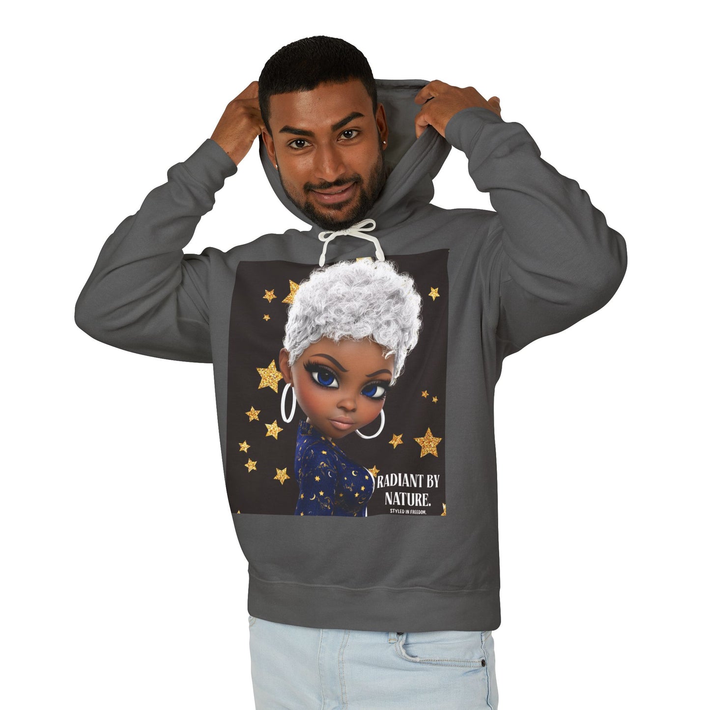 Radiant Me Chic Granny Portrait Hoodie — Cute Elderly Woman Illustration Sweatshirt