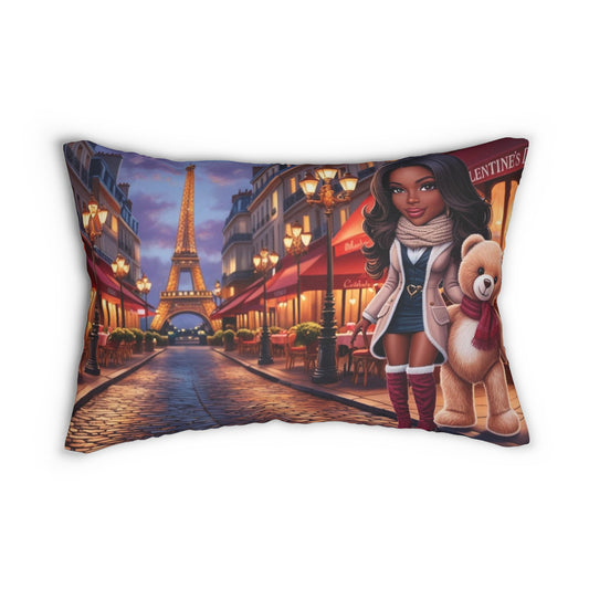 Romantic Parisian Lumbar Pillow - Cozy Decor with Cute Bear for Valentine's Day