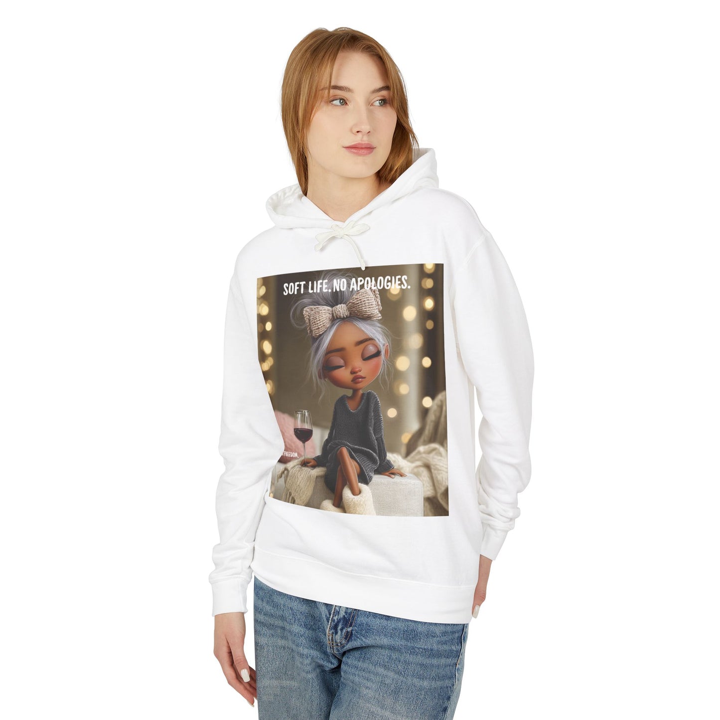 “Cheers to Me.” Hoodie — Relaxed Girl Illustration Sweatshirt