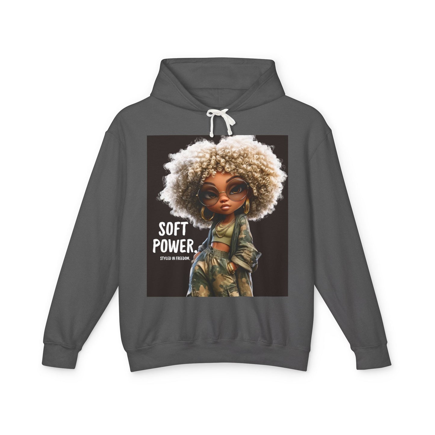 LIMITED EDITION | Camo Cool-girl Presence Doll Hoodie — Cute Curly Hair Art Pullover