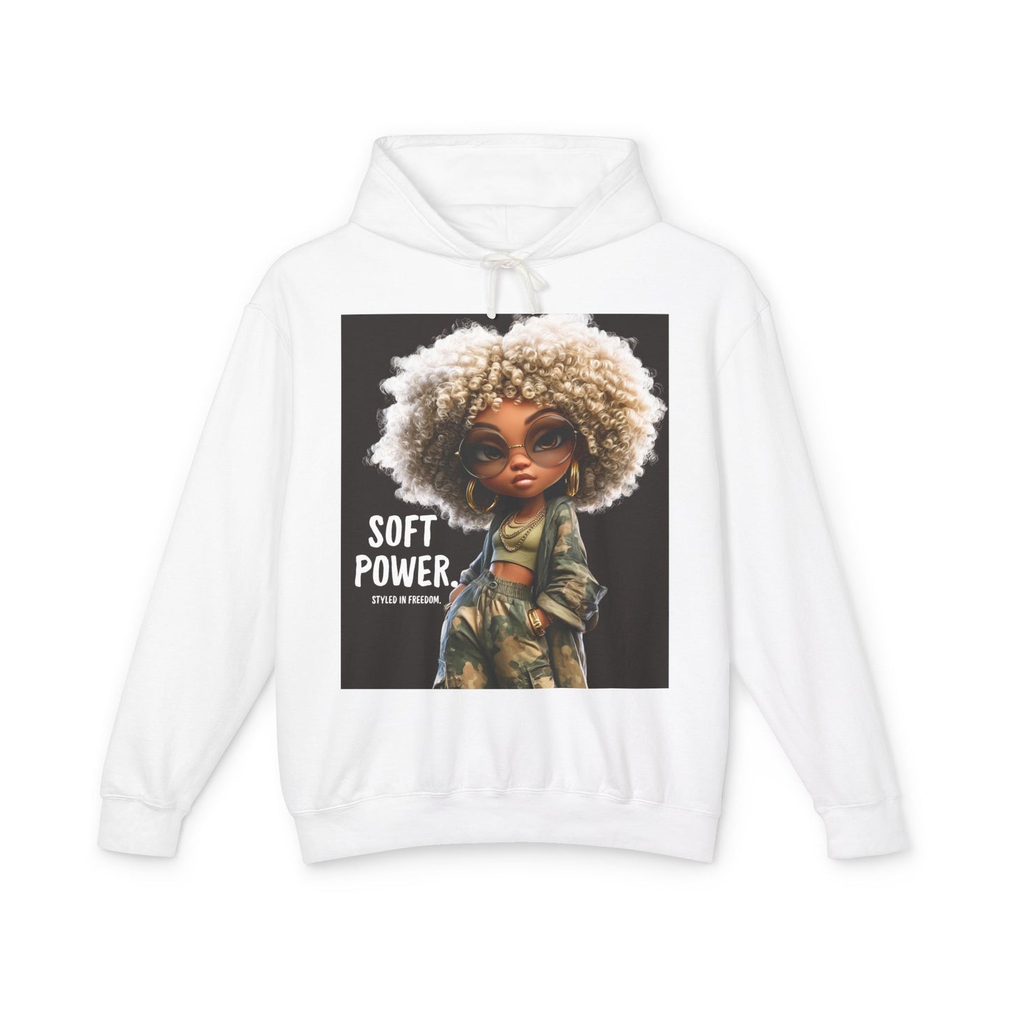 LIMITED EDITION | Camo Cool-girl Presence Doll Hoodie — Cute Curly Hair Art Pullover