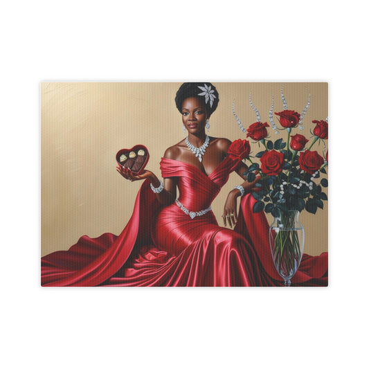 Elegant Canvas Photo Tile - Romantic Art Piece with Roses and Red Dress